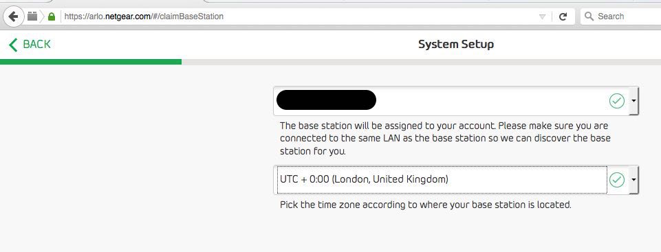 arlo system setup page